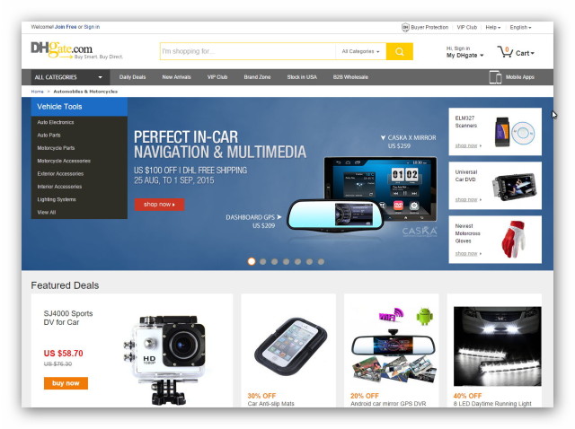 The Chinese online marketplace DHGate sells electronics, fashion, gadgets from China.