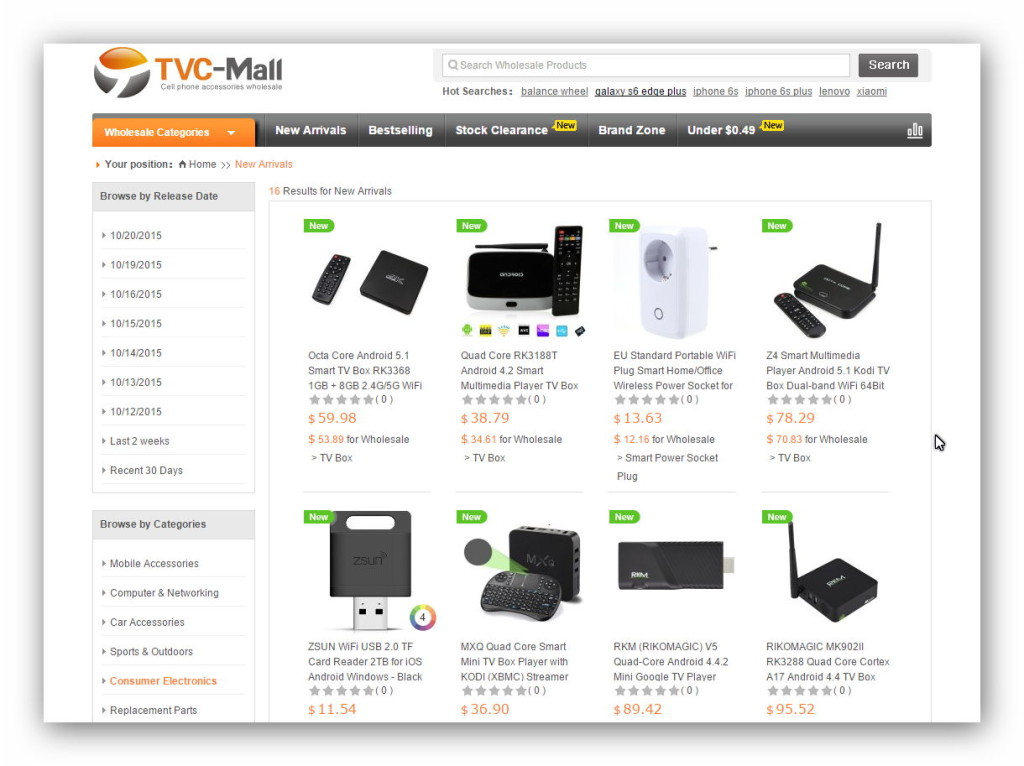 TVC-Mall ist ein Online-Store aus China mit einer breiten Auswahl an Elektronik und Bekleidung.