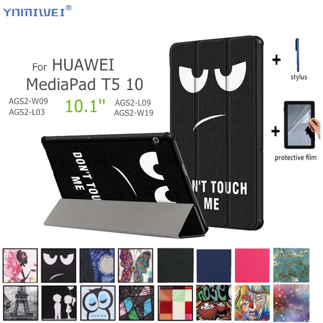Skórzane etui na Huawei MediaPad T5 10 Tablet etui na Huawei MediaPad T5 AGS2-W09/L09/L03/W19 10.1 "stojak na Tablet pokrywa + Film