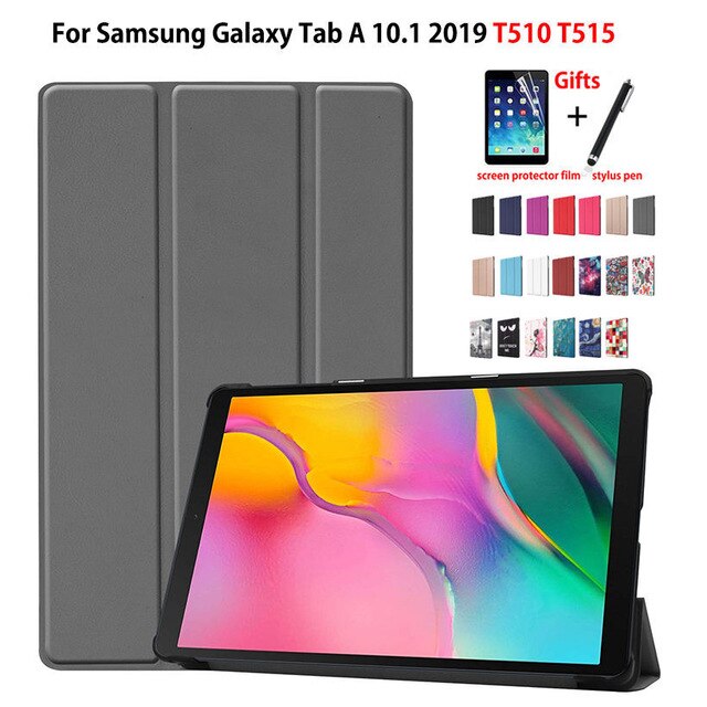 Skrzynka dla Samsung Galaxy Tab A 10.1 2019 T510 T515 SM-T510 pokrywa Funda Tablet Slim podstawka ochronna skóry Shell + rysik + film