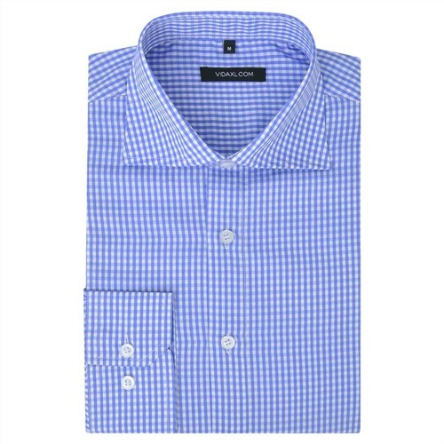 Men's Business Shirt White and Light Blue Check Size S