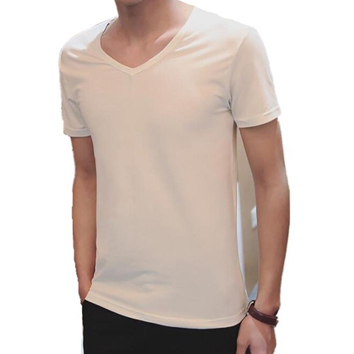 Men's Basic V-neck Short Sleeve T-shirt (Personality Tee Cultivating Size L) - White